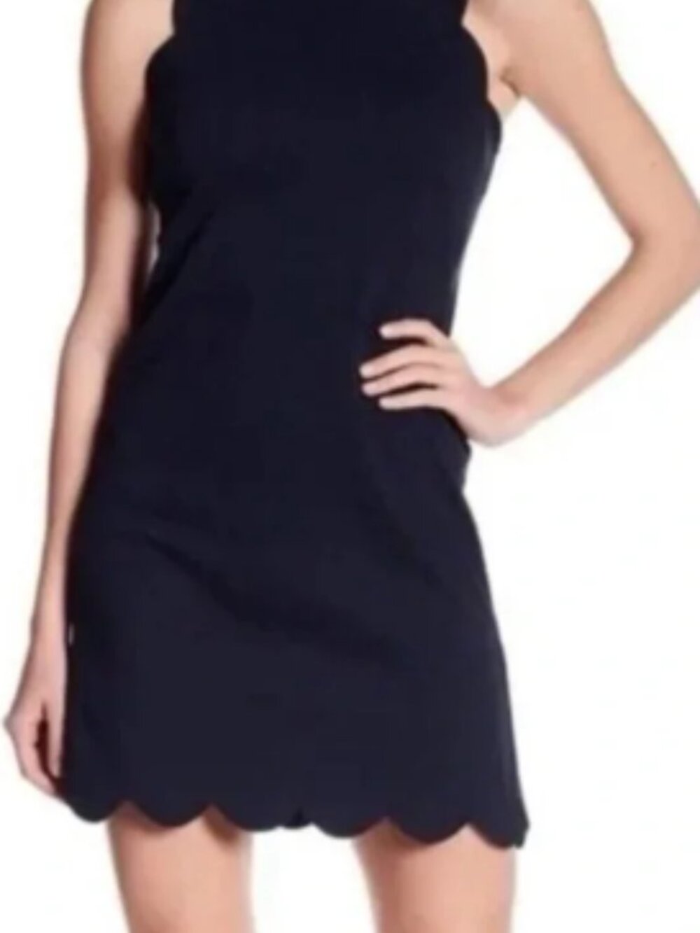 Vince Camuto Navy Sleeveless Scallop-Hem Mini Dress